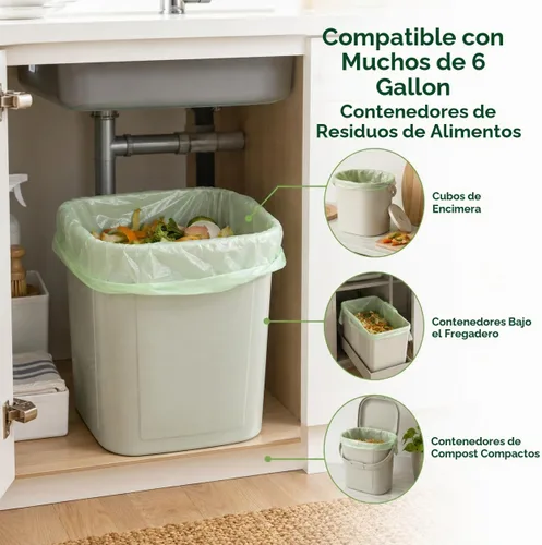 Vista 4 de 30 bolsas de basura compostables de 6 galones para residuos de alimentos