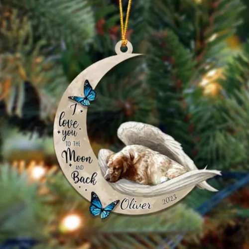 Vista 69 de Adorno colgante personalizado de ángel durmiendo en la luna, perro sabueso afgano, nombre personalizado, acrílico impreso en 2D plano – cumpleaños