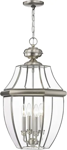 Vista 3 de Livex Lighting 2357-91 Monterey - Farol colgante para exteriores con 4 luces, níquel cepillado