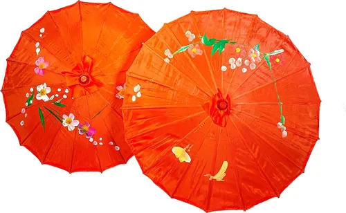 Vista 5 de TJ Global Pack de 2 sombrillas japonesas chinas tamaño 22.0 in para bodas, fotografías, disfraces, cosplay, decoración y otros eventos, 2 paraguas