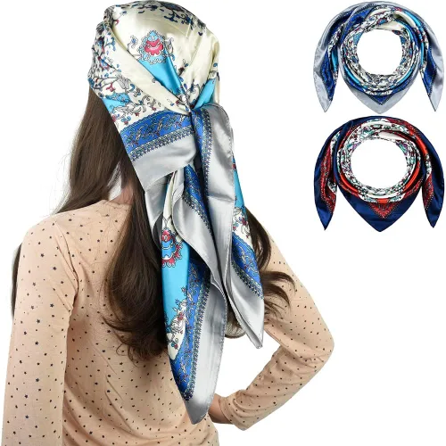 Vista 36 de corciova - Bufanda cuadrada grande para mujer, diadema sedosa para cabello rizado, lazo para dormir por la noche, bandana a la moda, 35 x 35
