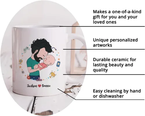 Vista 6 de Gossby Taza de café personalizada para el primer día del padre, Leveled Up to Daddy - Regalo personalizado para nuevo papá, regalo para papá por