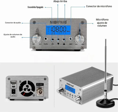 Vista 4 de NIORFNIO - Transmisor FM de 15 W - Transmisor estéreo inalámbrico Bluetooth de 87-108 mhz, utilizado en iglesias, automóviles, centros comerciales
