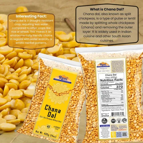 Vista 2 de Rani Chana Dal (garbanzos desi divididos sin piel) 14 oz (400 g) ~ Todo natural Apto para gluten Sin OMG Kosher Vegano Origen indio