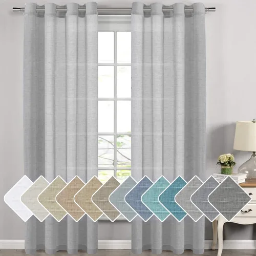 Vista 101 de H.VERSAILTEX Cortinas de lino de mezcla natural para sala de estar/cortinas de lino semitransparentes reductoras de luz de 54 pulgadas de largo