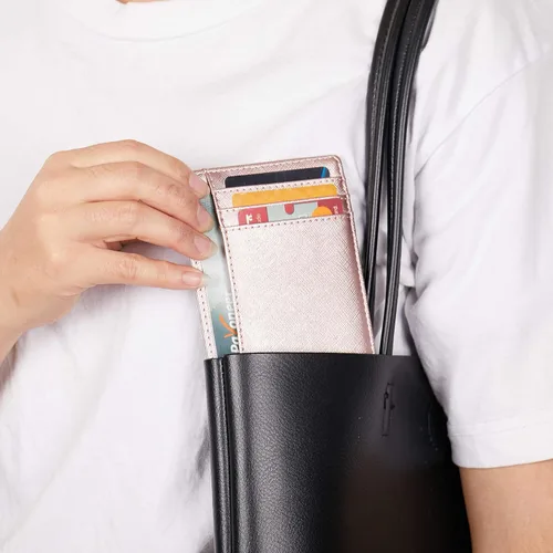 Vista 5 de Pequeñas carteras de bolsillo con bloqueo RFID para hombres y mujeres