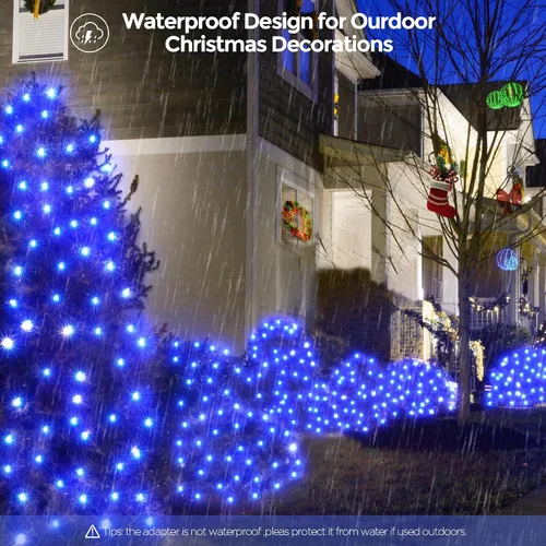Vista 3 de WBao - Luces de Navidad, 200 LED de red de 8.4 x 5.2 pies, luz de malla para exteriores con 8 modos, temporizador, certificado UL, conectables