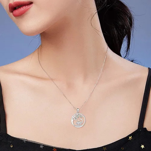 Vista 6 de JUSTKIDSTOY Collar con colgante de árbol de la vida, diseño de mariquitaunicorniolama, plata de ley 925, joyería de animales lindos regalos