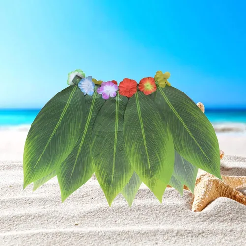 Vista 6 de Faldas de hierba hawaiana verde, falda de hojas de playa para niños y niñas, disfraz hawaiano para baile, disfraz de fiesta de Halloween