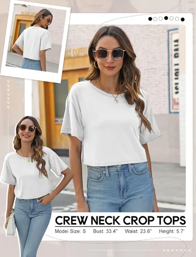 Vista 4 de TICTICMIMI Camisetas cortas de verano para mujer, manga corta, cuello redondo, camisetas básicas sin botones