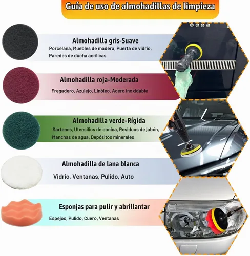Vista 3 de Juego de 10 cepillos de taladro, kit de cepillos para taladro, incluye almohadillas para fregar, juego de accesorios de cepillo de limpieza