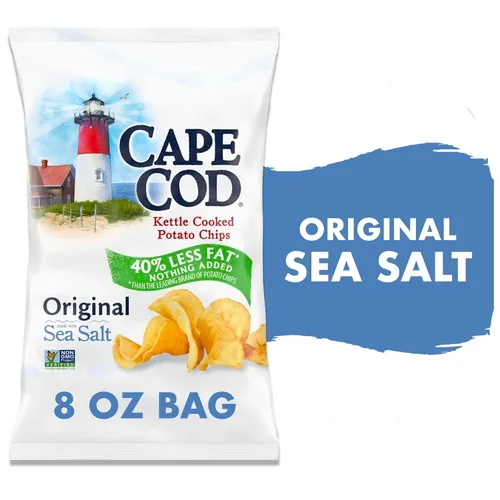 Vista 4 de Cape Cod Kettle - Papas fritas cocidas, satisfactorias, totalmente naturales y cocidas en hervidor, bolsas de 8 onzas