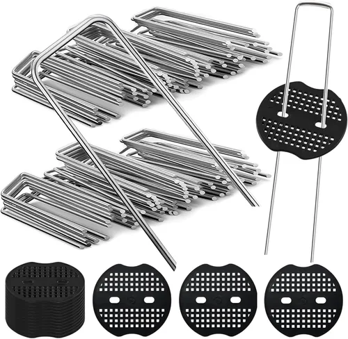 Vista 7 de BetterJonny - 100 estacas de jardín, estacas de seguridad en forma de U de 4 pulgadas, grapas de acero galvanizado, grapas de paisaje, estacas