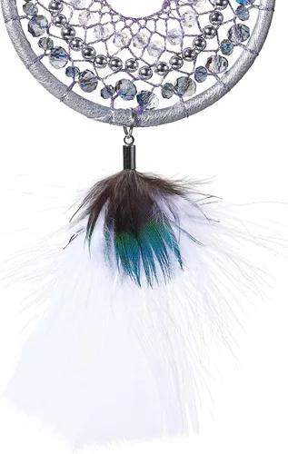Vista 4 de Atrapasueños azul hielo, plumas de pavo y plumas de pavo real, hecho a mano, pequeño atrapasueños para dormitorio, atrapasueños para niñas