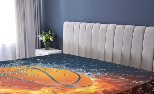 Vista 2 de Lunarable Sábana bajera deportiva, diseño de balón de baloncesto y salpicaduras de agua, funda de cama con bolsillo profundo elástico para mayor
