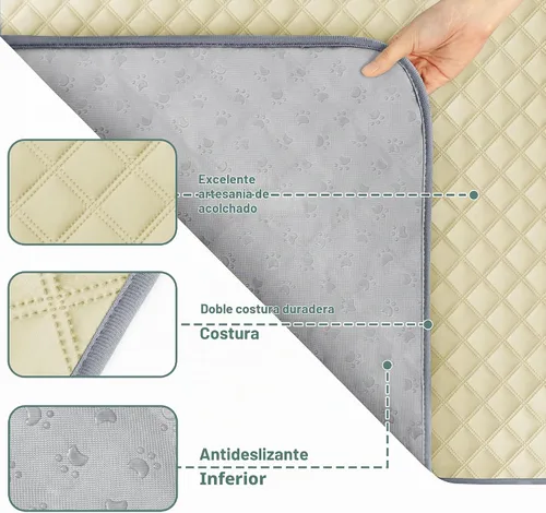 Vista 4 de Eterish Paquete de 2 almohadillas reutilizables y lavables para orina para perros, grandes, extragrandes, 36 x 41 pulgadas, paquete de 2 Beige