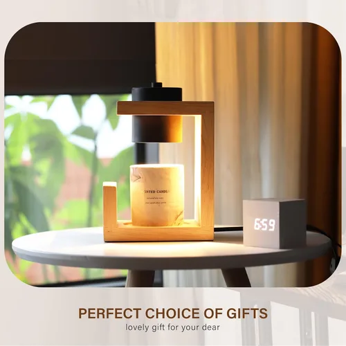 Vista 4 de AIKUT Lámpara Calentadora de Velas, con 2 Bombillas, Temporizador y Regulador de Intensidad, Madera Natural Simple, Compatible con Velas de hasta