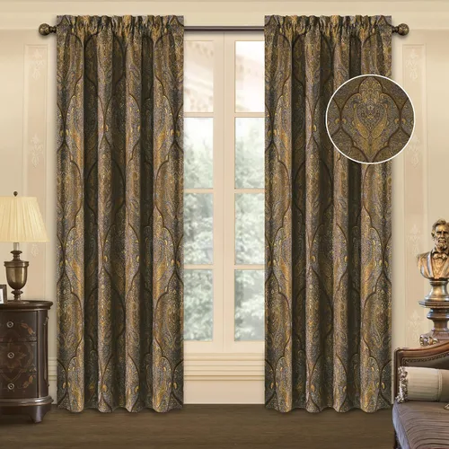 Vista 19 de Loom and Mill - Cortinas de lujo de jacquard para dormitorio, cortinas de damasco beige de 2 paneles con alzapaños, elegante cortina de ventana