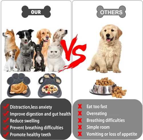 Vista 3 de Tapete de alimentación lenta con ventosas, diseño antideslizante, reductor de aburrimiento y ansiedad para perros y gatos, tapete calmante