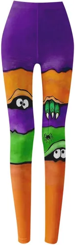 Vista 3 de sdbrld Leggings de Halloween para mujer, talla grande, suaves, novedosos, con diseño de calabaza, estampado de rayas, ajustados, pantalones de yoga
