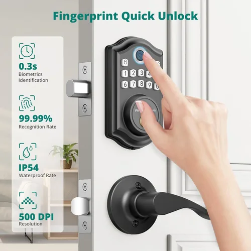 Vista 2 de AkaGear DS10 Pro - Cerradura de puerta de entrada sin llave con juego de manija de palanca, control de aplicación Bluetooth, cerraduras de puerta