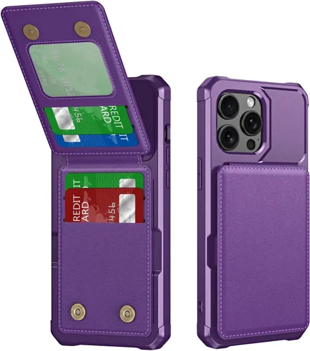 Vista 95 de Dteck Funda para iPhone 16 de 6.1 pulgadas 2024, funda de piel sintética con cierre de botón magnético, ranuras para tarjetas de crédito, función
