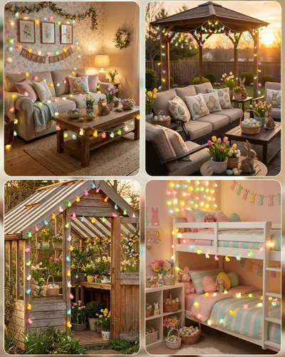 Vista 8 de SUNSGNE Luces de Cadena Lindas de Conejo de Pascua, 2.6m Luces de Hadas de Conejo de Pascua con 10 Luces de Conejo Multicolor para Decoración