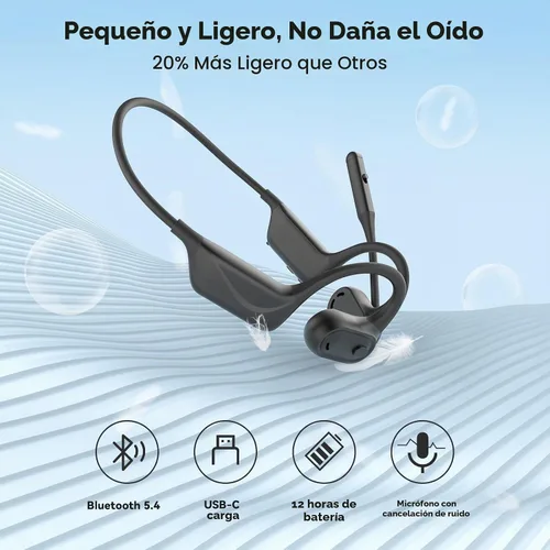 Vista 5 de MONODEAL Auriculares de oreja abierta con micrófono, auriculares Bluetooth 5.4 ligeros con botón de silencio de cancelación de ruido, auriculares