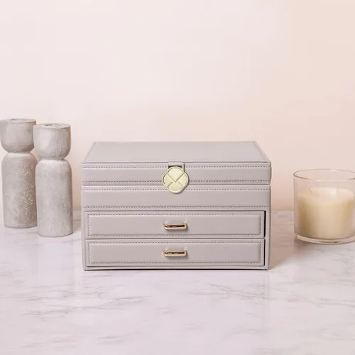 Vista 3 de Vlando - Joyero con espejo caja de almacenamiento para joyas de gran capacidad con espacio para aretes de niñamujer, collares, pulseras