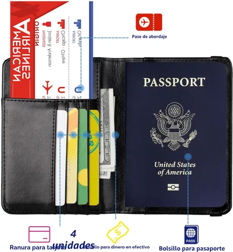Vista 2 de TOURSUIT Combo de pasaporte y tarjeta de vacunación con bloqueo RFID, estuche protector para documentos de viaje, organizador de pasaporte de cuero