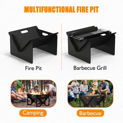 Vista 5 de ACCPO Fogata de 18 pulgadas para exteriores, portátil, 2 en 1, fogata de leña de acero resistente para patio y patio trasero, hoguera, barbacoa