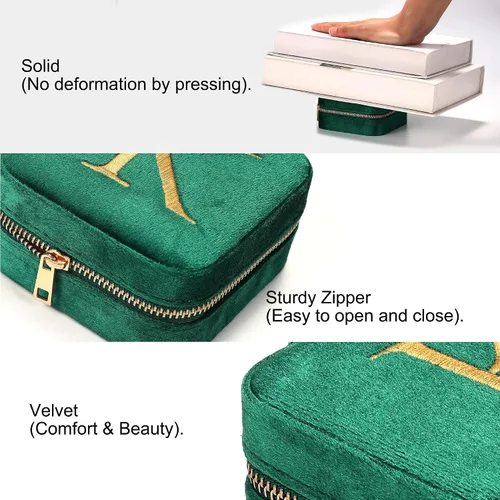 Vista 4 de Parima Joyero organizador de viaje Joyero de terciopelo personalizado con inicial, pequeño joyero de terciopelo personalizado para viajes