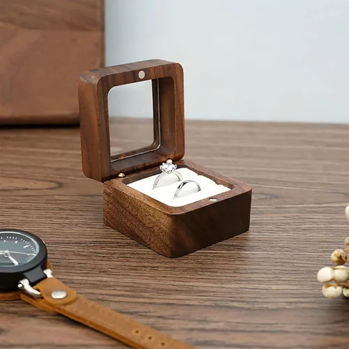 Vista 8 de Caja de madera marrón retro portátil de 7 estilos, pendientes de pecho de joyería, caja de presentación de madera