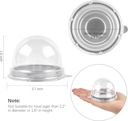 Vista 2 de TOFLEN Mini recipientes de postre con tapas de cúpula, 100 soportes individuales de plástico transparente para galletas, caja pequeña para mini