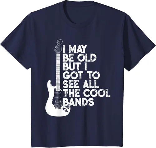 Vista 51 de Camiseta con texto en inglés "I May Be Old But I Got to See All The Cool Bands" Negro