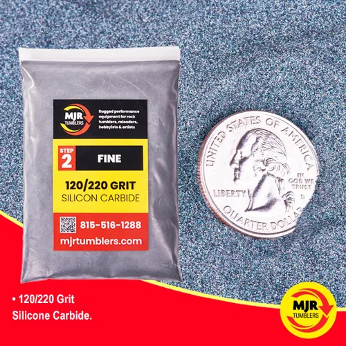 Vista 2 de 1 libra de grano de pulido de roca de carburo de silicio fino MJR Tumblers Premium 120/220 para paso o etapa 2, MJR Tumblers es una empresa