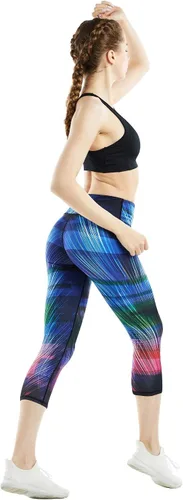 Vista 5 de COOLOMG Pantalones de yoga para mujer, mallas capri para correr, leggings de tiro bajo, entrenamiento, gimnasio con bolsillos ocultos