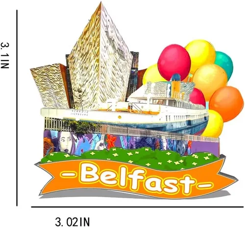Vista 3 de Imán de Belfast del Reino Unido para nevera, monumentos de madera 3D, recuerdos coleccionables, decoración hecha a mano -235