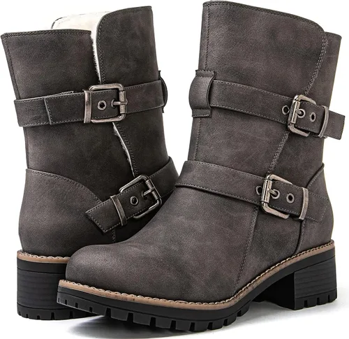Vista 2 de GLOBALWIN Women's Fur Boots Fashion Combat Ankle Boots For Women