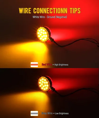 Vista 3 de Partsam 2 luces LED redondas de doble cara de 3 pulgadas, color rojo/ámbar, 30 luces LED para guardabarros, señal de giro cromada, Miro-reflex