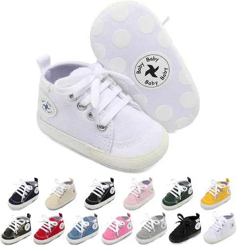 Vista 9 de Zapatos de lona y mezclilla con diseño de estrella para bebé - Tenis con suela suave antideslizante y caña alta, ideales para los primeros pasos