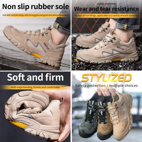 Vista 5 de Zapatos con punta de acero para hombre, zapatos de trabajo con puntera de seguridad, zapatos ligeros de punta compuesta para hombres, zapatos