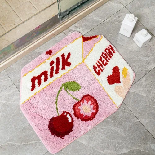 Vista 8 de Tapete de baño de frutas y cereza para baño, bonito tapete de baño rosa antideslizante, tapete de baño de frutas con dibujos animados de leche