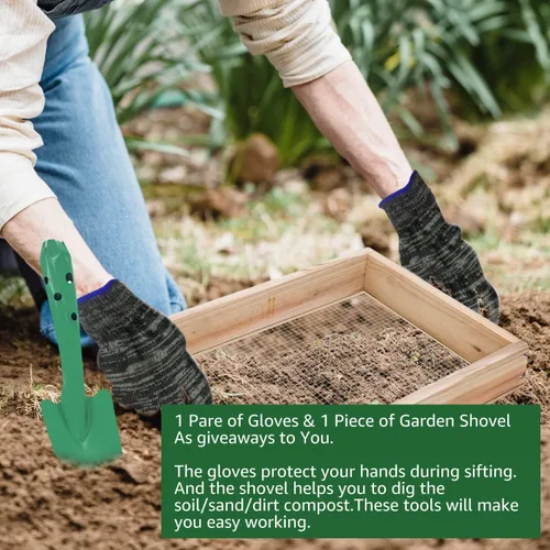 Vista 4 de Tamiz de tierra, tamiz de suciedad para jardinería, tamiz de compost, tamiz de jardín, tamiz de madera ligera para rocas, tamiz de tamiz de pantalla