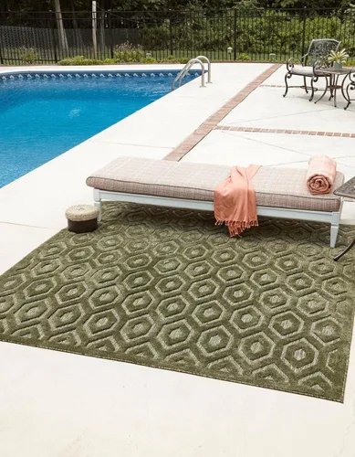 Vista 28 de Unique Loom Outdoor Trellis Textured Collection - Alfombra espacial (2 x 3 pies, rectangular, aguamarina y marfil)