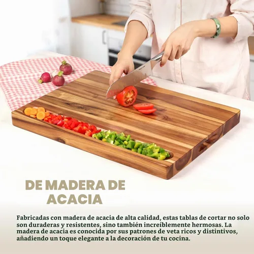 Vista 8 de Tabla de cortar de madera de acacia (17 x 13 x 1.5 pulgadas) y bloque de carnicero de madera, tabla de cortar, reversible multiusos para carne