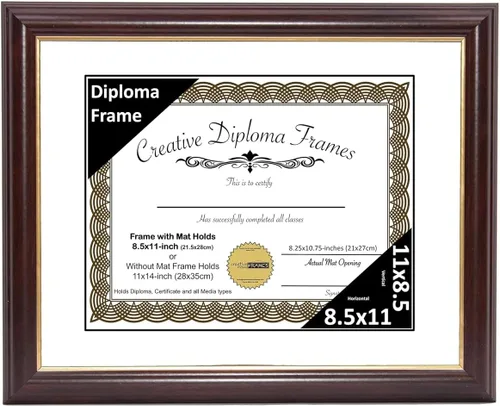 Vista 58 de Creative Picture Frames Marco para Diploma de Caoba con Borde Dorado de 12x16 pulgadas con Vidrio y Paspartú Negro y Colgadores de Pared Instalados