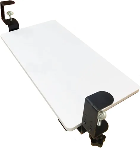 Vista 8 de Y&J Estante extensor de escritorio, plataforma ergonómica ajustable para teclado, cajón deslizante para teclado, instalación sin perforaciones, 19.7