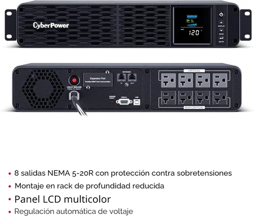 Vista 3 de CyberPower CP2000PFCRM2U PFC - Sistema UPS de onda sinusoidal con respaldo de batería y protector contra sobretensiones, 2000VA/1200W, 8