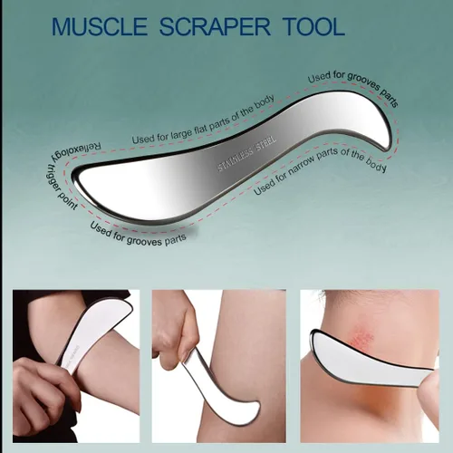 Vista 4 de BYYDDIY Juego de herramientas de raspador muscular de acero inoxidable 3 en 1, herramientas de masaje raspador para terapia física, Derma Edge
